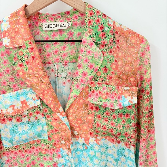 Siedres Revolve Micla Multicolored Patchwork Pattern Button Down Top 34 XS - Picture 7 of 10